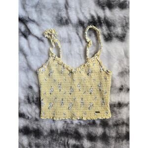 Hollister Smocked Floral Crop Top Yellow Women’s Small
